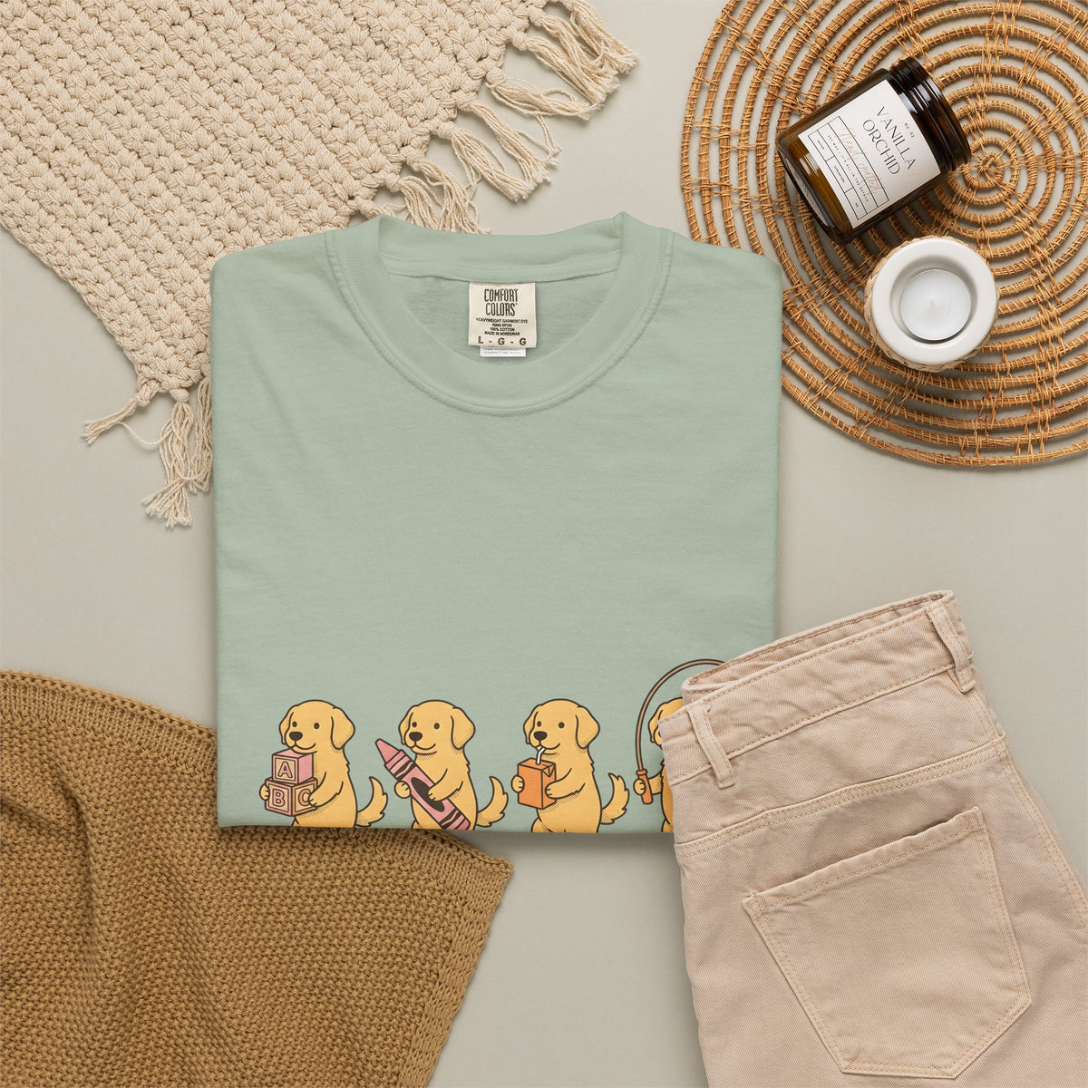 Golden Retriever Pups T-Shirt Teachers Companion Gift Women Caricature T-Shirt Puppy T-Shirt Educator Enthusiast Cartoon T-Shirt Buddy Graphic
