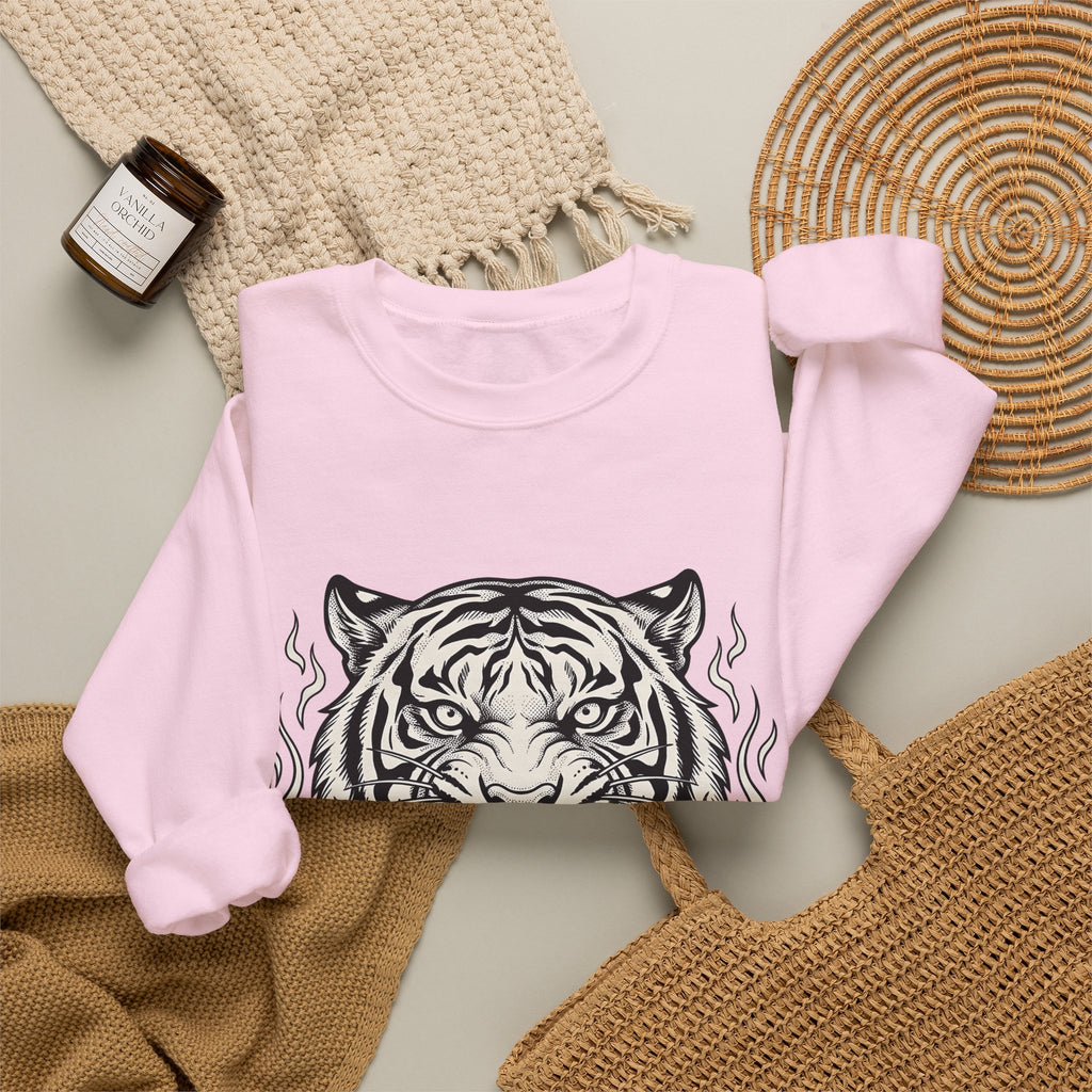 Tiger Face Sweatshirt Tiger Wildlife Gift Women Tribal Sweatshirt Tiger Sweatshirt Tiger Fan Big Cat Graphic Retro Fire Sweatshirt
