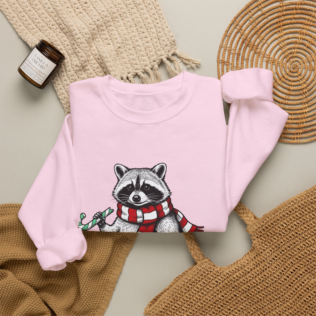 Raccoon Illustration Sweatshirt Animals Holiday Gift Women Sketch Sweatshirt Trash Panda Sweatshirt Wildlife Fan Drawing Graphic Christmas Retro Peppermint
