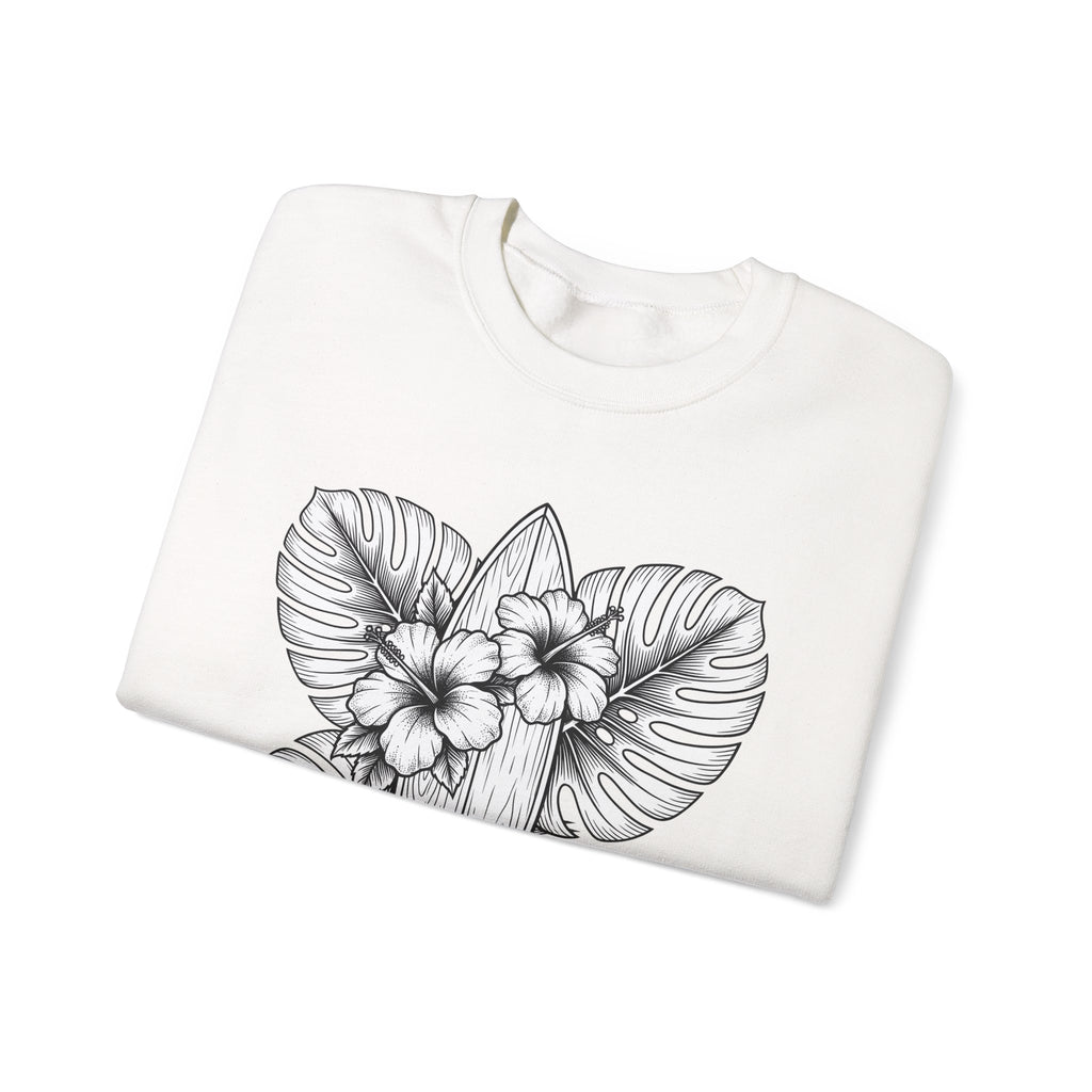 Surfboard Petals Sweatshirt Surfing Shore Gift Women Drawing Sweatshirt Surfboards Sweatshirt Surfer Fan Illustration Graphic Nature Flower Sweatshirt