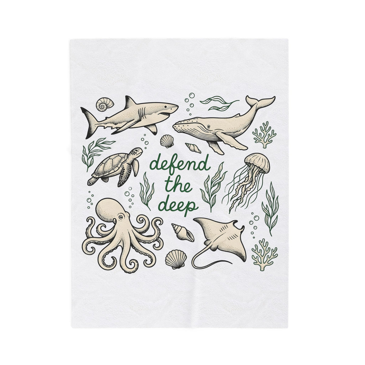 Sea Creatures Blanket Ocean Wildlife Gift Women Sketch Blanket Marine Life Blanket Marine Fan Oceanic Blanket Wildlife Graphic Retro Kelp Blanket