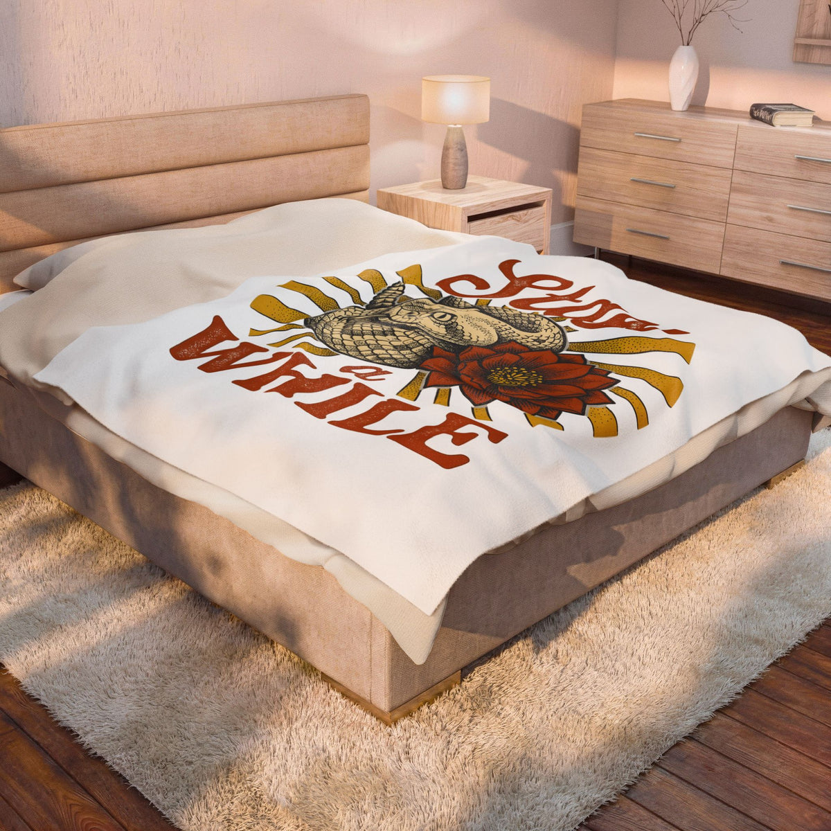 Viper Floral Blanket Boho Chic Wild West Gift Women Traditional Blanket Snake Flower Blanket Bohemian Fan Classic Art Blanket Cowboy Graphic