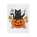 Black Cat Pumpkin Blanket Halloween Cat Gift Women Cute Blanket Cat Blanket Horror Fan Kawaii Blanket Feline Graphic Hand Drawn Magic Wand Blanket