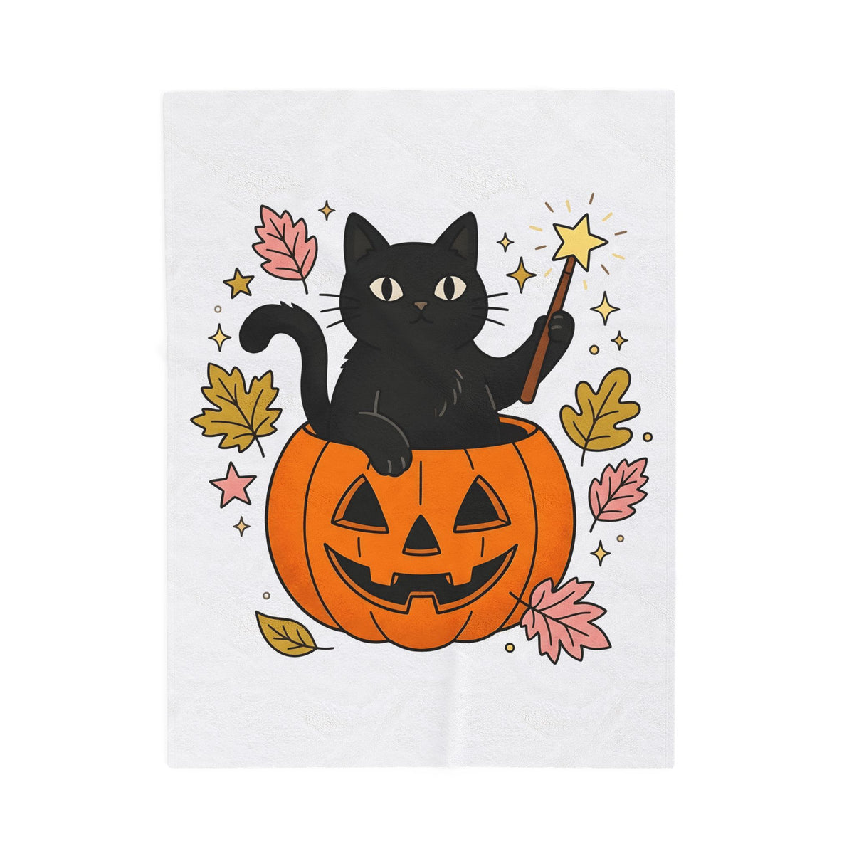 Black Cat Pumpkin Blanket Halloween Cat Gift Women Cute Blanket Cat Blanket Horror Fan Kawaii Blanket Feline Graphic Hand Drawn Magic Wand Blanket