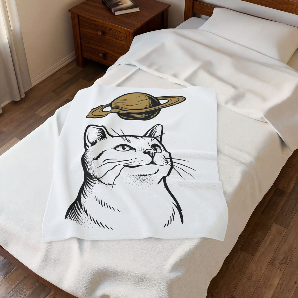Cat Graphic Blanket Cat Space Gift Women Line Art Blanket Kitten Blanket Feline Fan Simple Blanket Galaxy Graphic Minimalist Planet Blanket