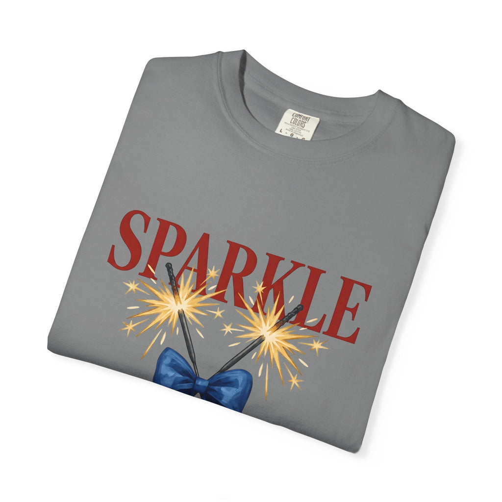 Sparkler Bow T-Shirt 4th Of July America Gift Women Hand Painted T-Shirt Sparkler T-Shirt Independence Day Fan Painted T-Shirt Patriotic Graphic