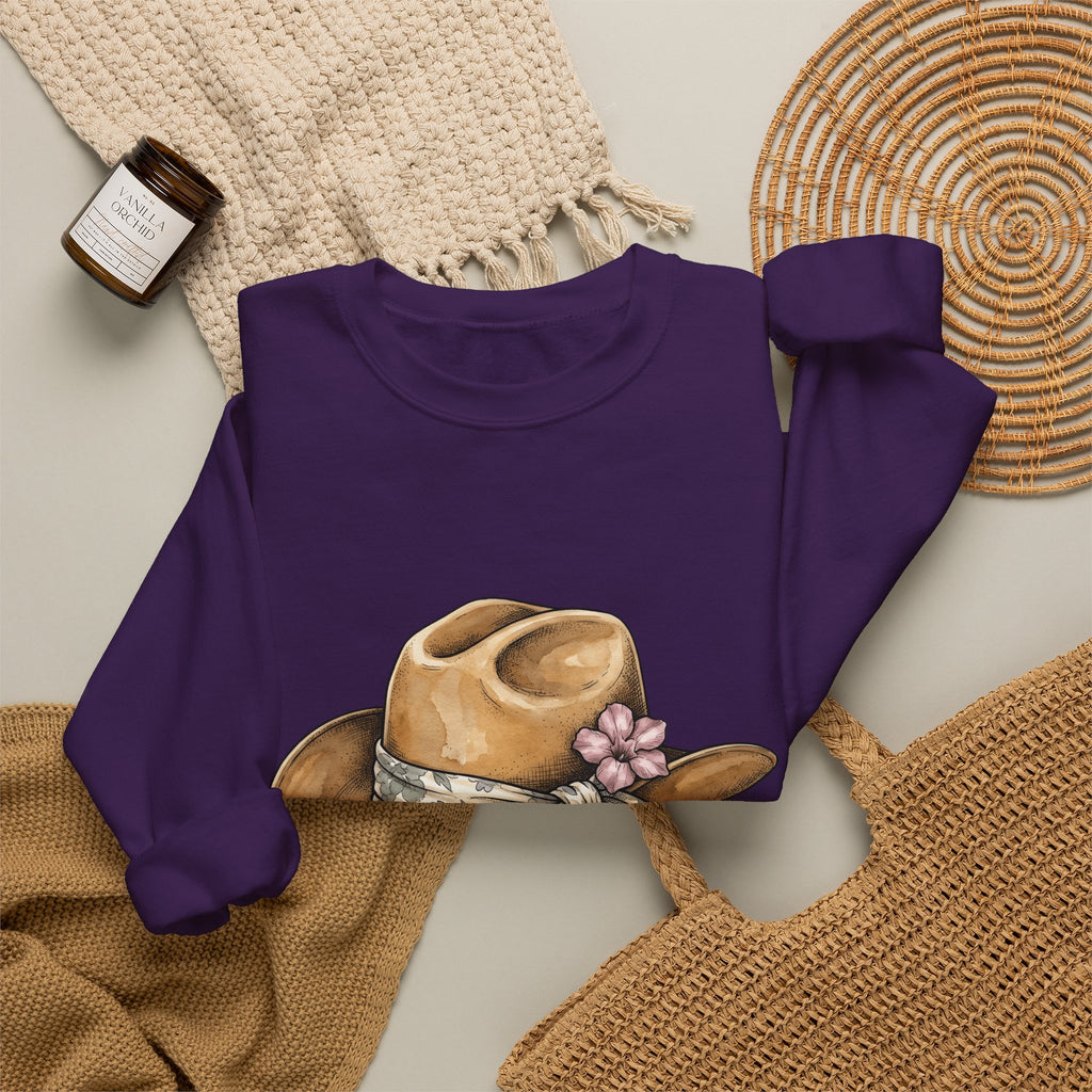 Country Hat Sweatshirt Cowgirl Outback Gift Women Tribal Sweatshirt Cowboy Hat Sweatshirt Rodeo Fan Cowgirl Graphic Sweatshirt Folk Flower Kerchief Sweatshirt