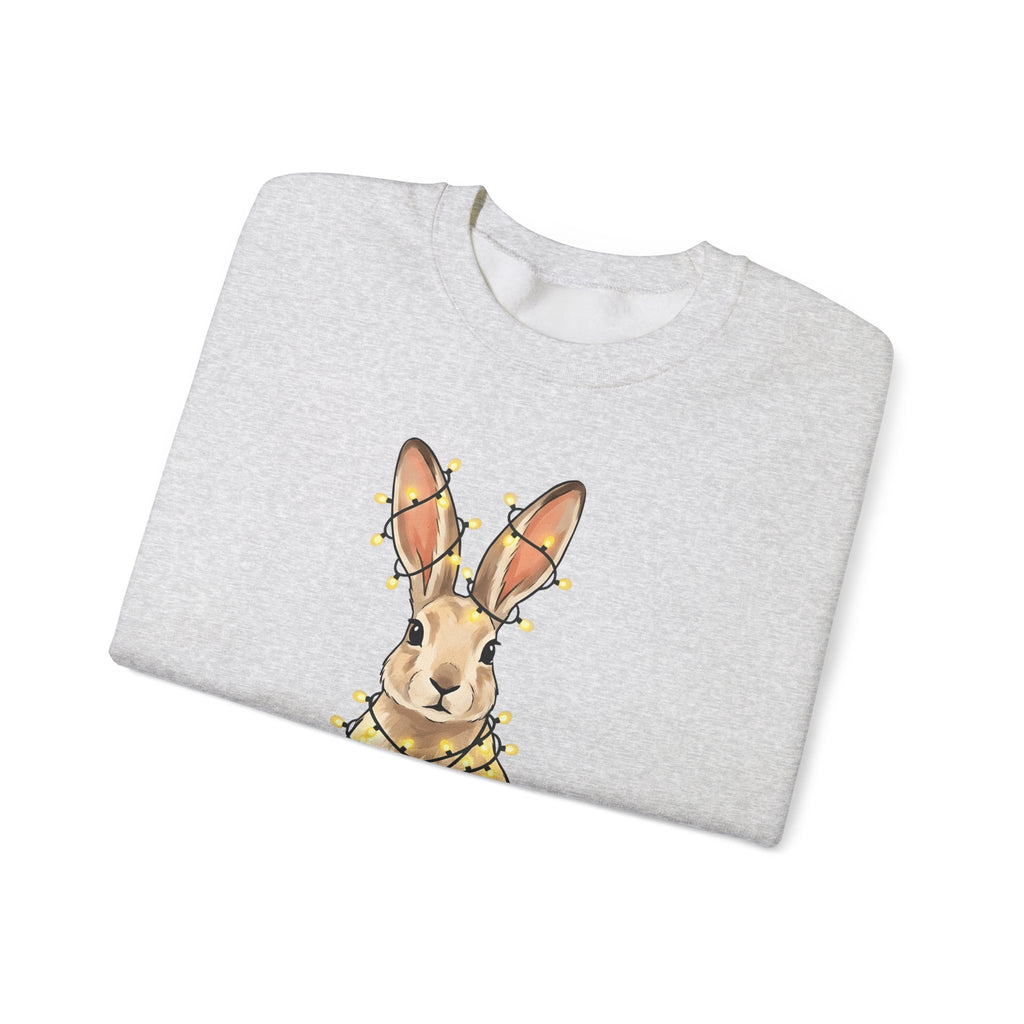 Bunny Sweatshirt Animals Holiday Gift Women Cute Sweatshirt Rabbit Sweatshirt Pet Fan Cute Sweatshirt Christmas Graphic Hand Drawn String Lights Sweatshirt