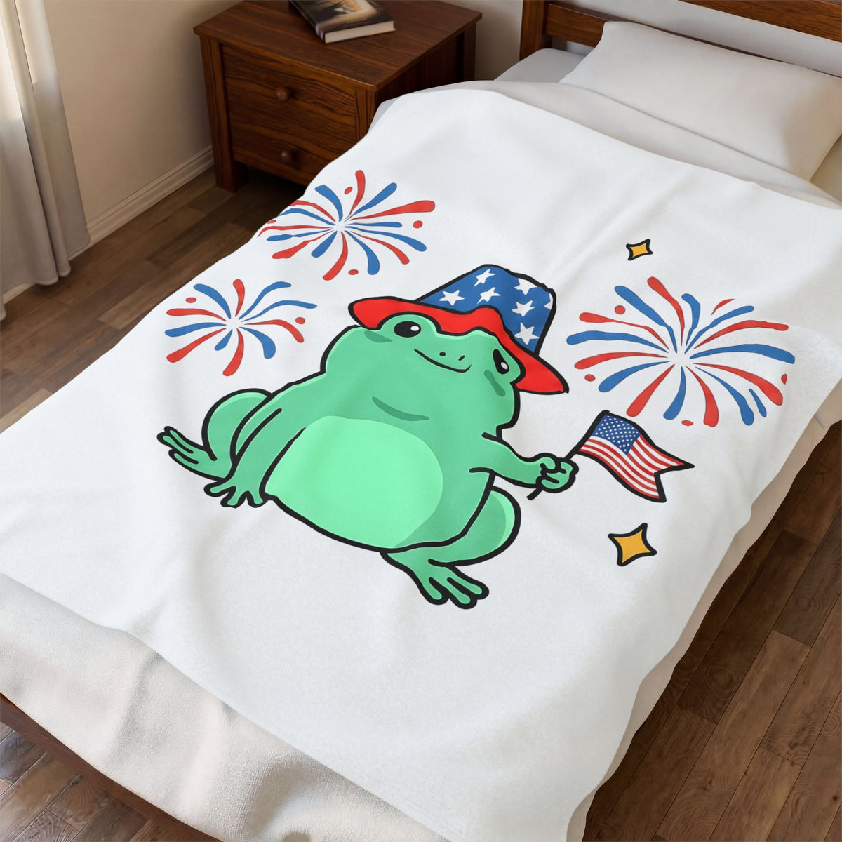 Usa Frog Blanket America/4th Of July Wildlife Gift Women Kawaii Blanket Toad Blanket Patriotic Fan Cute Blanket Animal Graphic Comic Sparkler