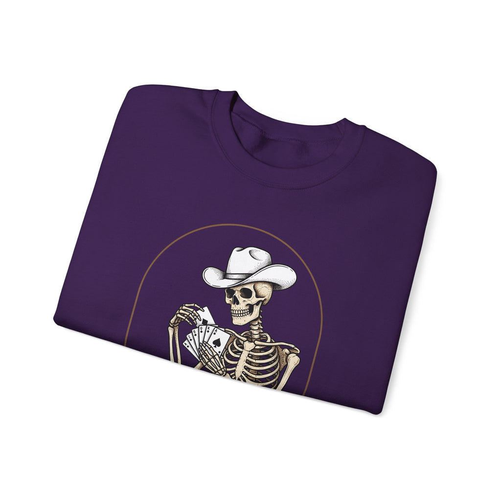 Skeleton Rancher Sweatshirt Halloween Cowboy Gear Gift Women Shabby Chic Sweatshirt Skeleton Sweatshirt Horror Fan Distressed Graphic Sweatshirt Doodle Card