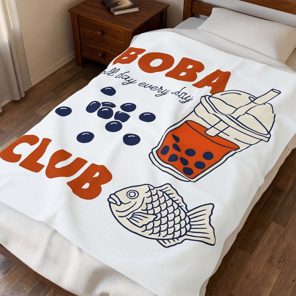 Tapioca Tea Blanket Boba Dessert Gift Women Hand Drawn Blanket Bubble Tea Blanket Boba Fan Hand Drawn Blanket Sweet Graphic Line Art Carp Blanket