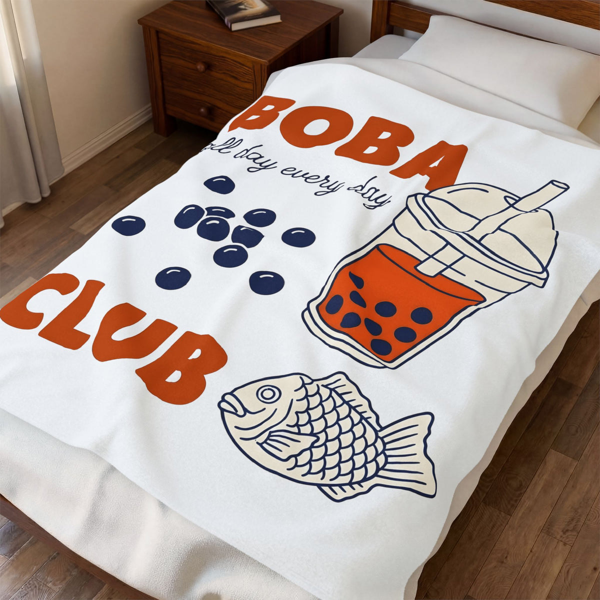 Tapioca Tea Blanket Boba Dessert Gift Women Hand Drawn Blanket Bubble Tea Blanket Boba Fan Hand Drawn Blanket Sweet Graphic Line Art Carp Blanket