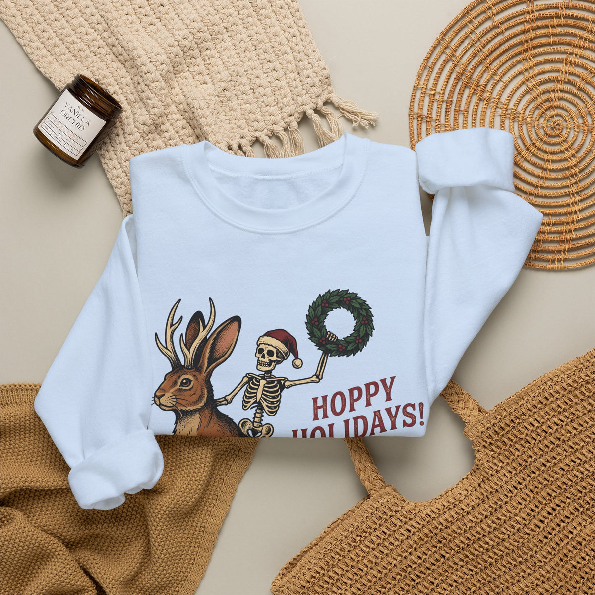 Jackalope Skull Sweatshirt Christmas Jokes Gift Women Antique Sweatshirt Rabbit Skull Sweatshirt Xmas Fan Vintage Sweatshirt Pun Graphic Doodle Circle Sweatshirt
