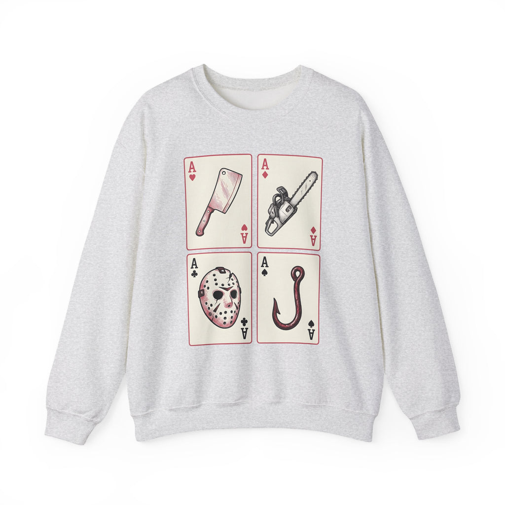 Spooky Card Deck Sweatshirt Halloween Fright Gift Women Hand Drawn Sweatshirt Tarot Card Sweatshirt Horror Fan Illustrated Sweatshirt Scary Graphic Cartoon