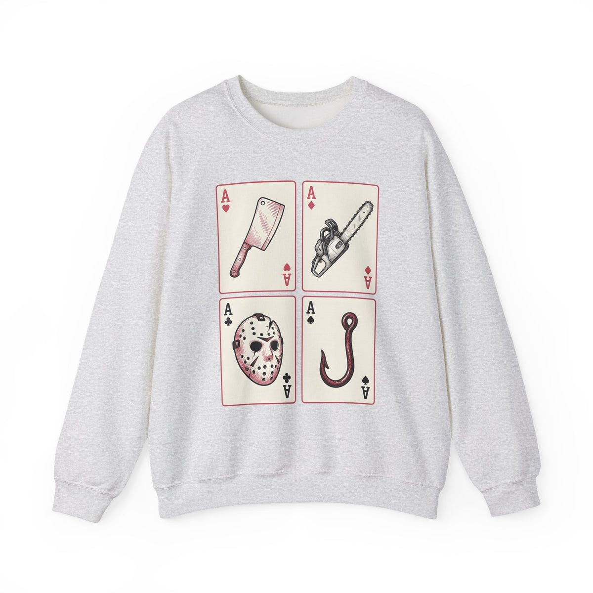 Spooky Card Deck Sweatshirt Halloween Fright Gift Women Hand Drawn Sweatshirt Tarot Card Sweatshirt Horror Fan Illustrated Sweatshirt Scary Graphic Cartoon