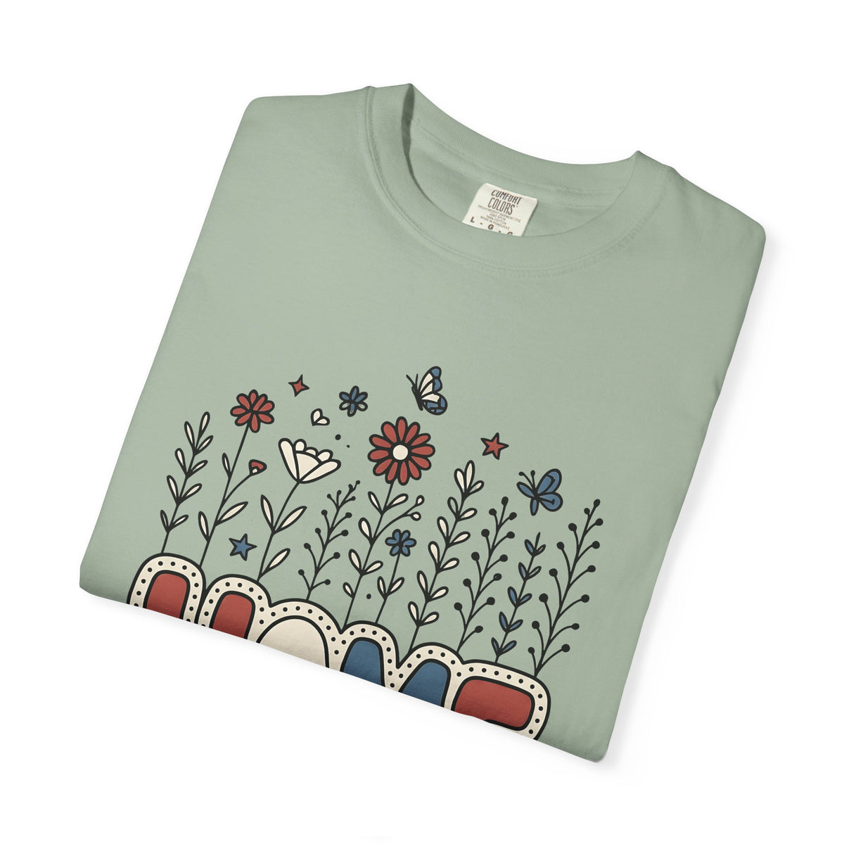Floral Home Graphic T-Shirt America Patriotic Gift Women Boho T-Shirt Home Decor T-Shirt American Fan Bohemian T-Shirt Star Graphic Retro Butterfly