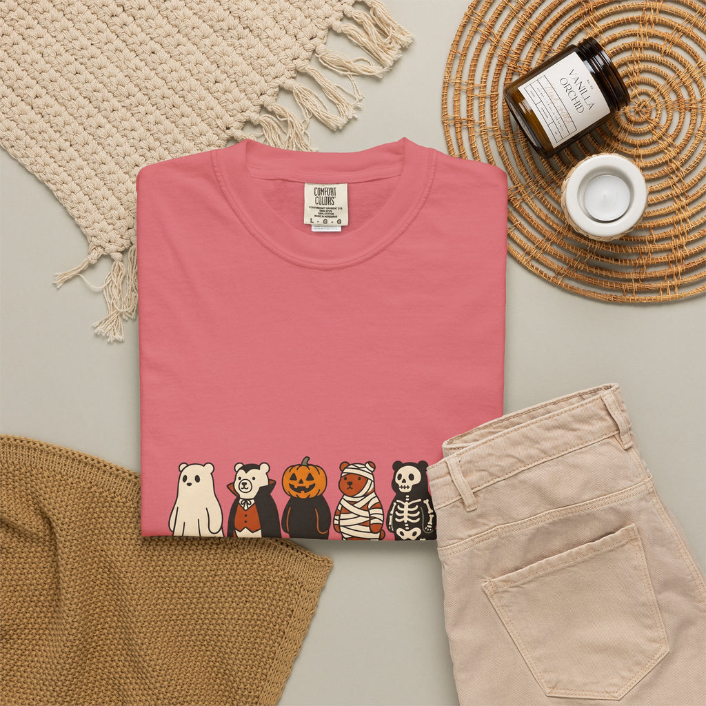 Bear Outfit T-Shirt Halloween Wildlife Gift Women Comic T-Shirt Teddy T-Shirt Halloween Fan Cartoon T-Shirt Animal Graphic Chibi Jack-O-Lantern