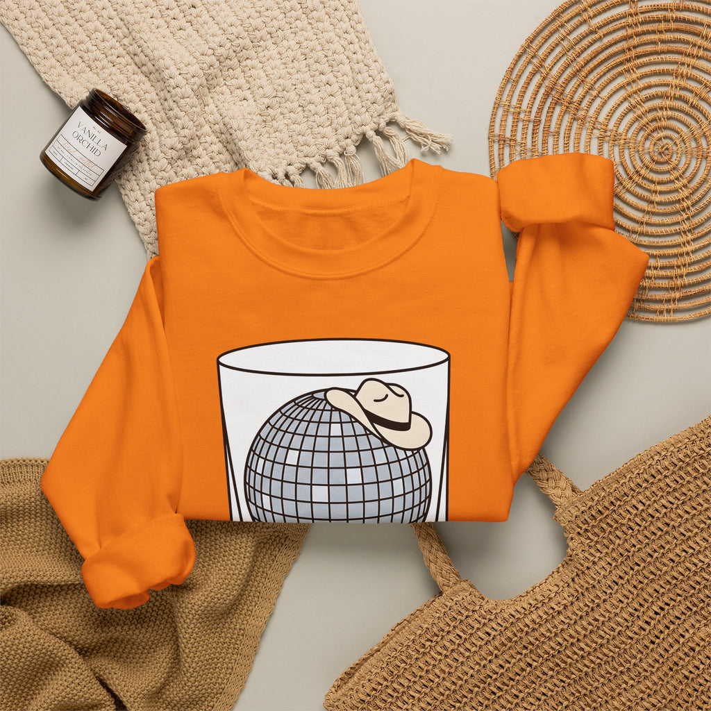 Disco Ball Glass Sweatshirt Cowgirl Festivity Gift Women Cartoon Sweatshirt Mirror Ball Sweatshirt Rodeo Fan Comic Sweatshirt Party Graphic Hand Drawn Cowboy