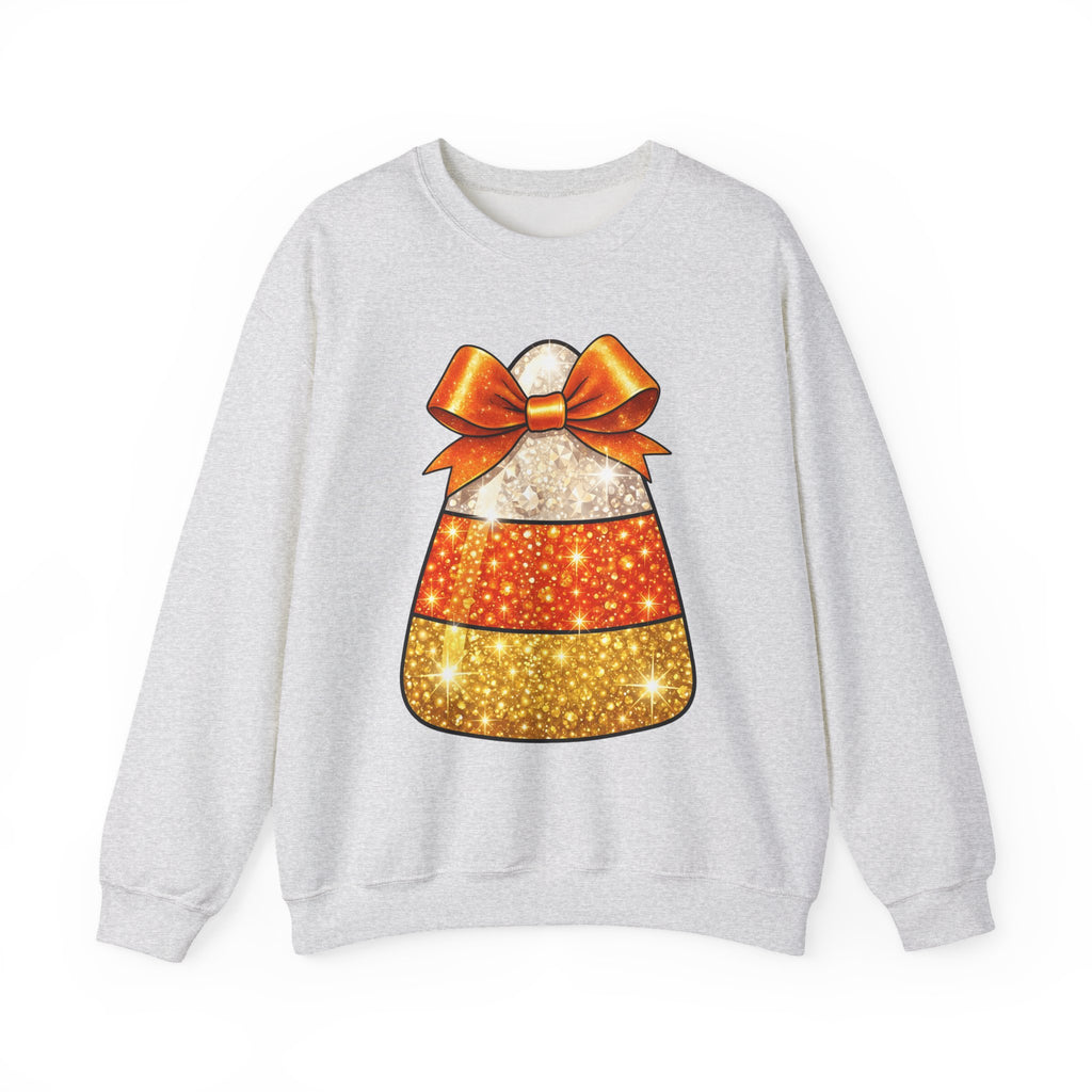 Candy Corn Sweatshirt Halloween Candy Gift Women Glitter Sweatshirt Triangular Corn Sweatshirt Spooky Fan Sparkling Sweatshirt Sweets Graphic Kawaii Bow Sweatshirt