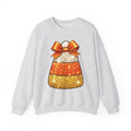 Candy Corn Sweatshirt Halloween Candy Gift Women Glitter Sweatshirt Triangular Corn Sweatshirt Spooky Fan Sparkling Sweatshirt Sweets Graphic Kawaii Bow Sweatshirt