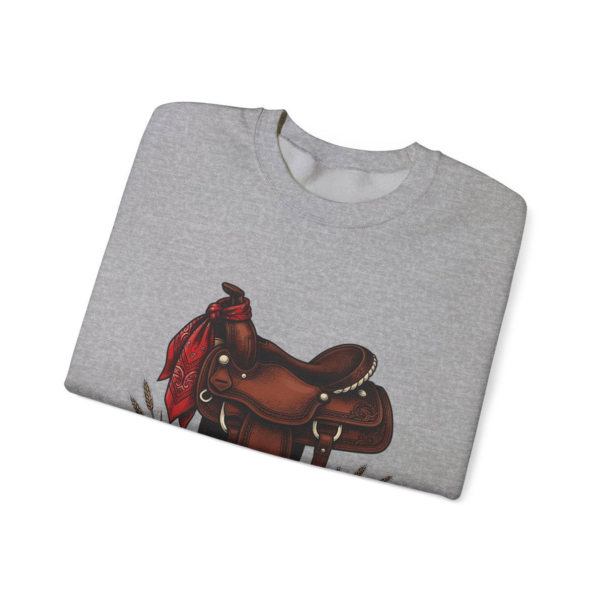Western Saddle Cowgirl Western Gift Vintage Saddle Cowboy Fan Rodeo Hand Drawn Wheat Sweatshirt