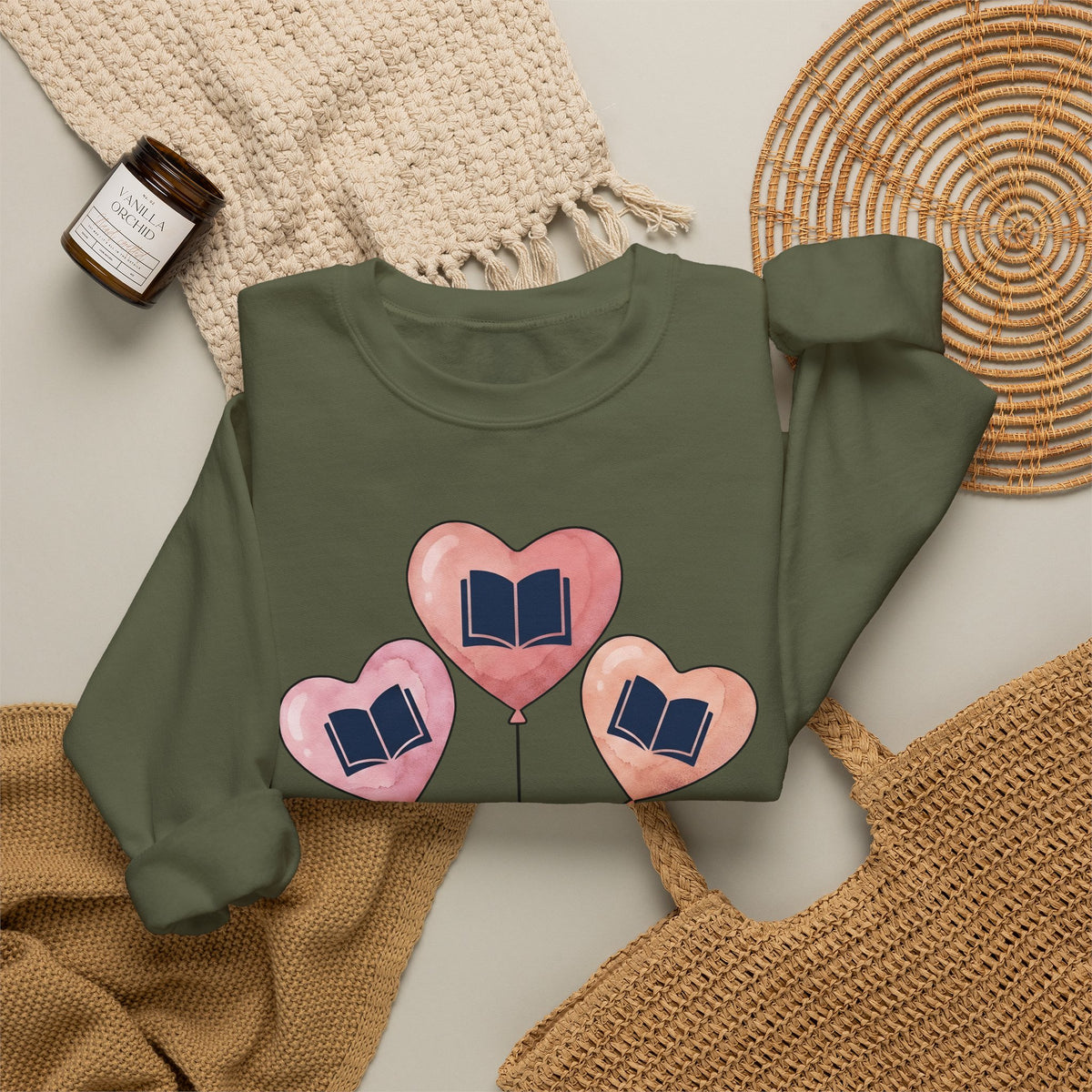 Love Balloon Sweatshirt Cute Books Gift Women Paint Sweatshirt Balloon Sweatshirt Adorable Fan Artistic Sweatshirt Literary Graphic Sketch Novel Sweatshirt
