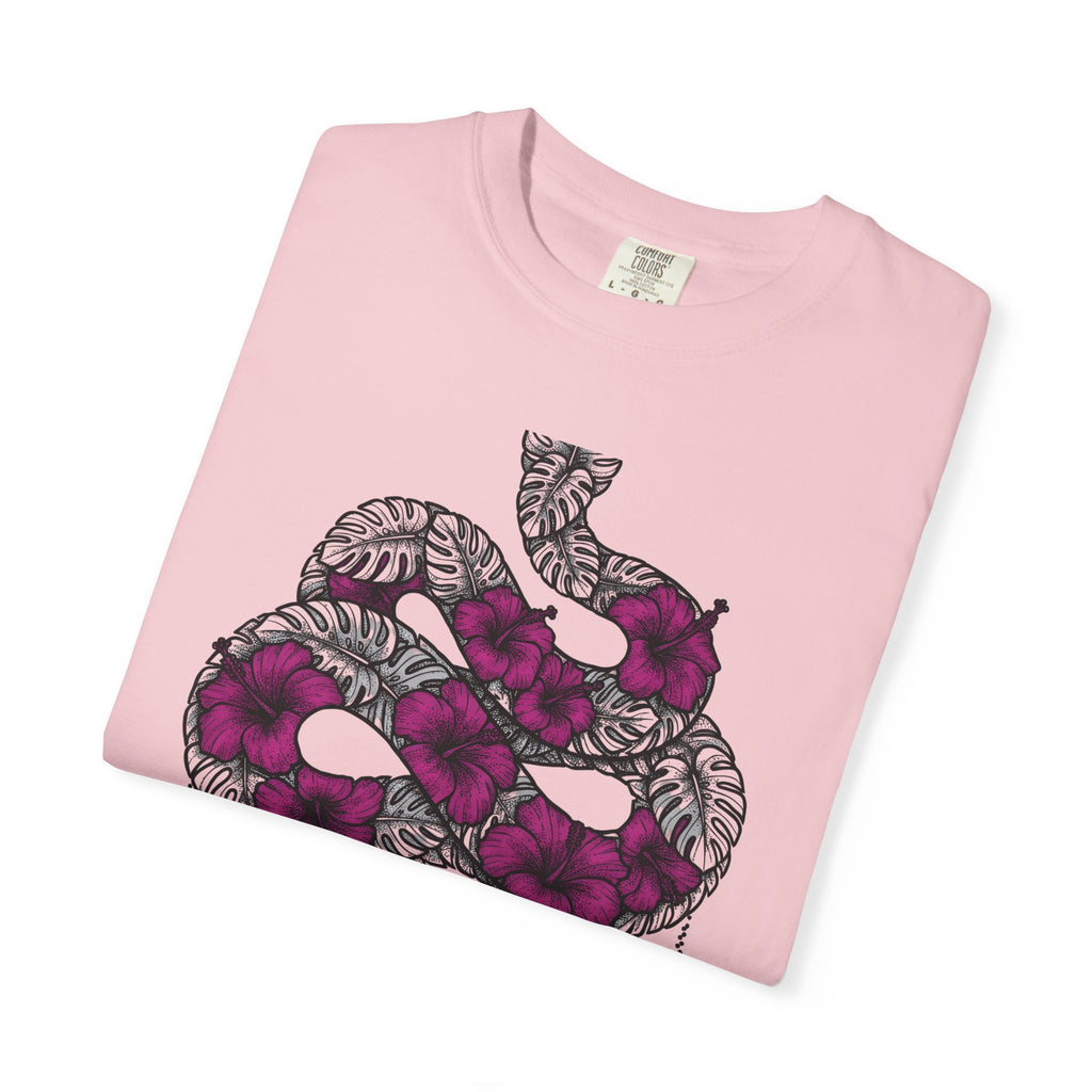 Serpent Flower T-Shirt Boho Chic Spiritual Gift Women Hippie T-Shirt Snake Flower T-Shirt Bohemian Enthusiast Psychedelic T-Shirt Mystical Graphic