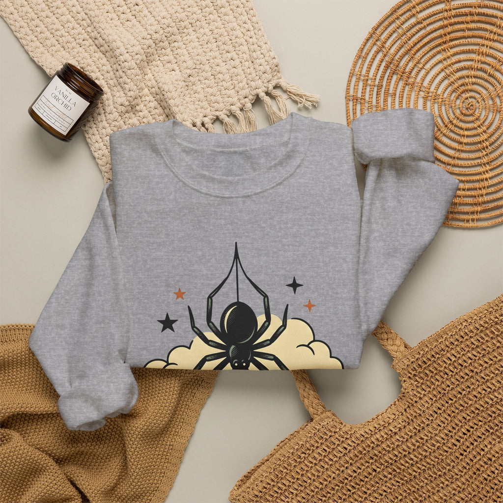 Spider Flask Sweatshirt Halloween Eerie Gift Women Typography Sweatshirt Flask Sweatshirt Horror Fan Gothic Sweatshirt Spooky Graphic Classic Glitter Sweatshirt