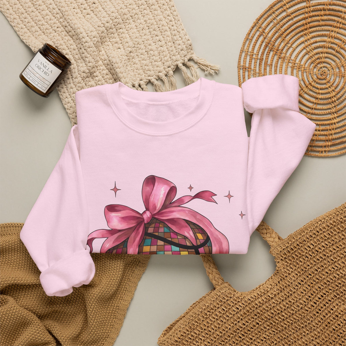 Basketball Disco Ball Sweatshirt Moms Sports Gift Women Whimsical Sweatshirt Disco Ball Sweatshirt Mom Fan Whimsy Sweatshirt Athlete Graphic Watercolor Pink