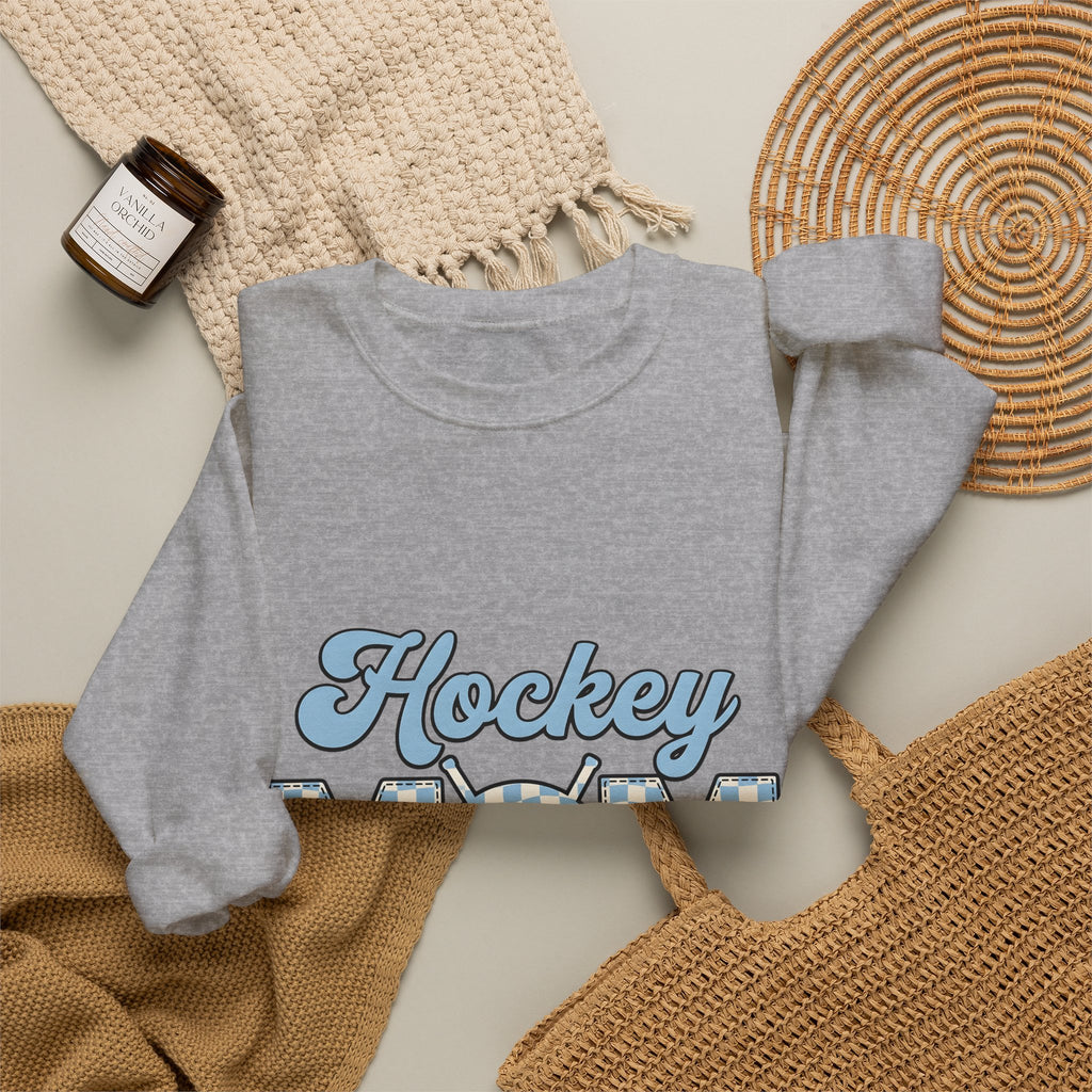 Hockey Puck Sweatshirt Hockey Mom Sports Gift Women Retro Sweatshirt Puck Sweatshirt Hockey Fan Vintage Sweatshirt Athletic Graphic Checkered Hockey Sticks