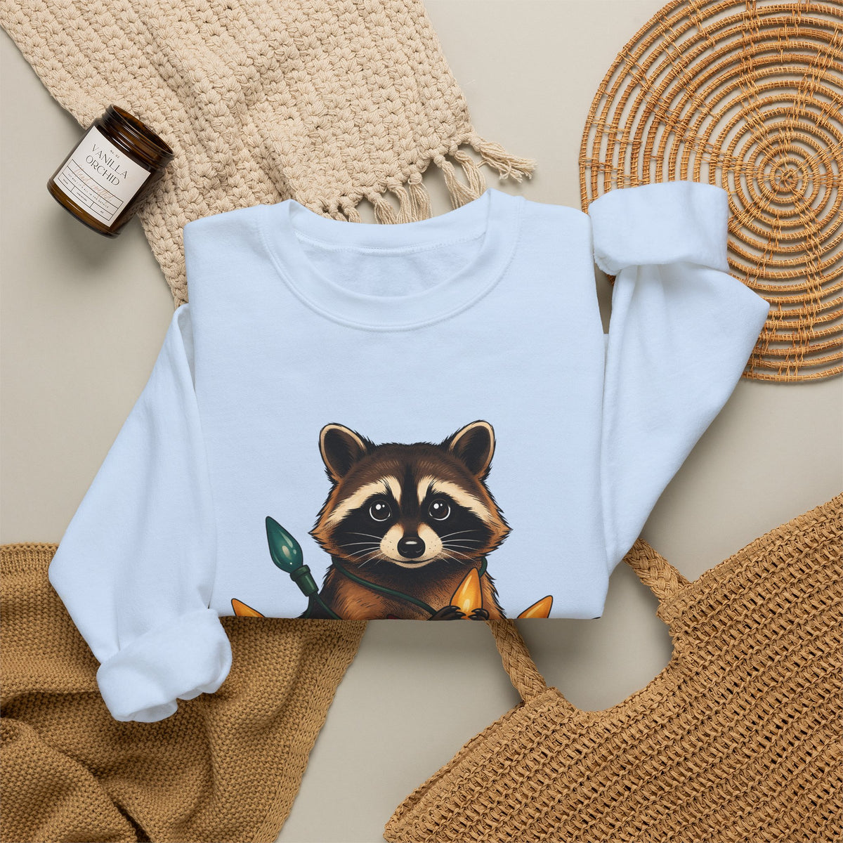 Raccoon Animals Seasonal Gift Playful Trash Panda Wildlife Fan Quirky Christmas Cartoon Sweatshirt