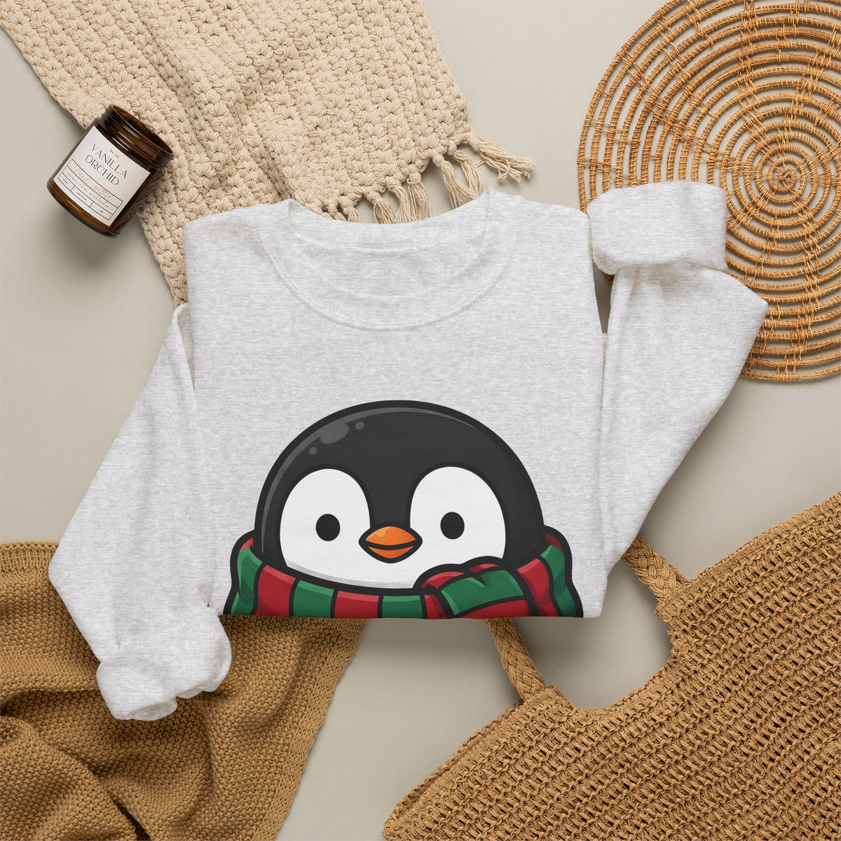 Penguin Clipart Sweatshirt Animals Festive Gift Women Kawaii Sweatshirt Pinguin Sweatshirt Wildlife Fan Cute Sweatshirt Holiday Graphic Comic Neck Wrap Sweatshirt