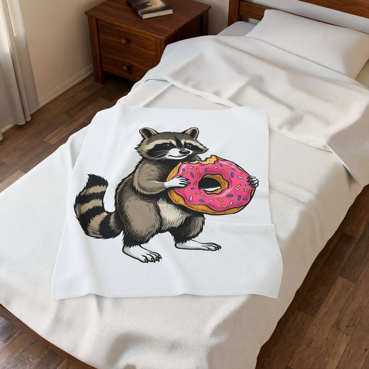 Raccoon Donut Desserts Animal Gift Cartoon Donut Pastry Fan Comic Wildlife Hand Drawn Sprinkles Blanket