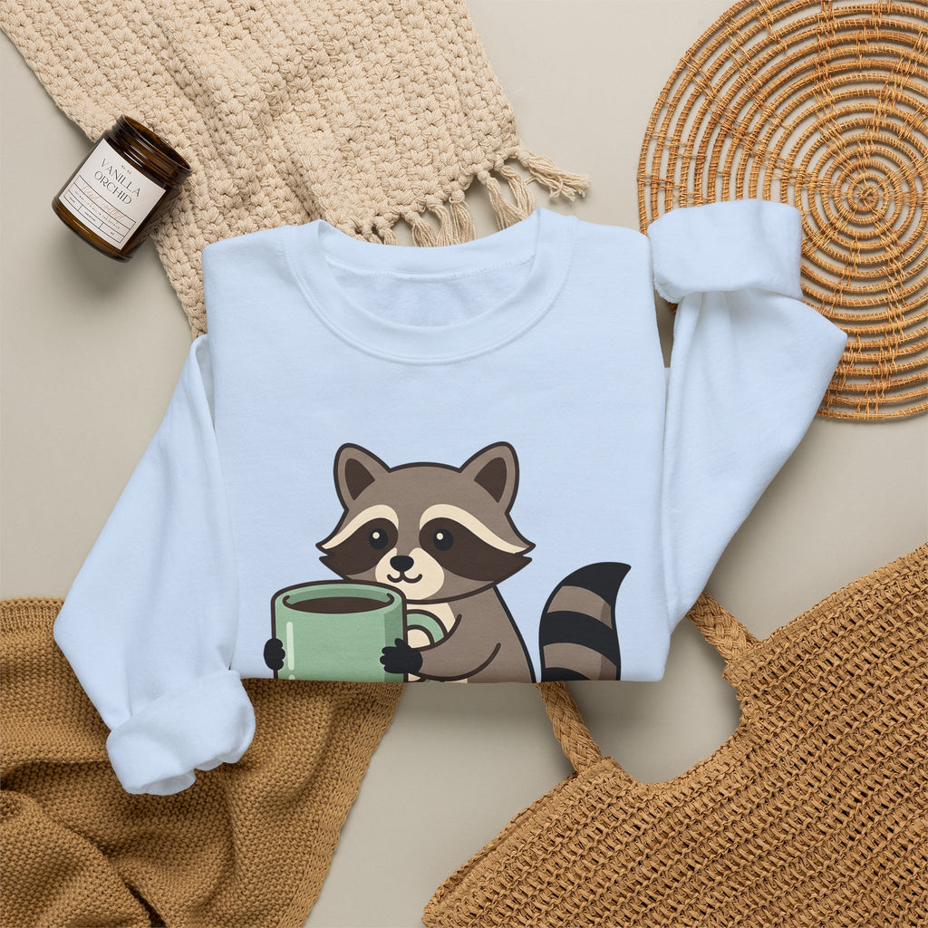 Raccoon Coffee Sweatshirt Nurses Coffee Gift Women Cute Sweatshirt Coffee Sweatshirt Nurse Enthusiast Adorable Sweatshirt Caffeinated Graphic Coffee