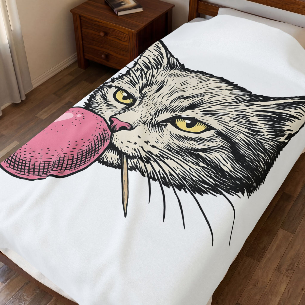 Cat Face Blanket Cat Jokes Gift Women Sketch Blanket Kitten Blanket Feline Fan Drawing Graphic Retro Chewing Gum Blanket