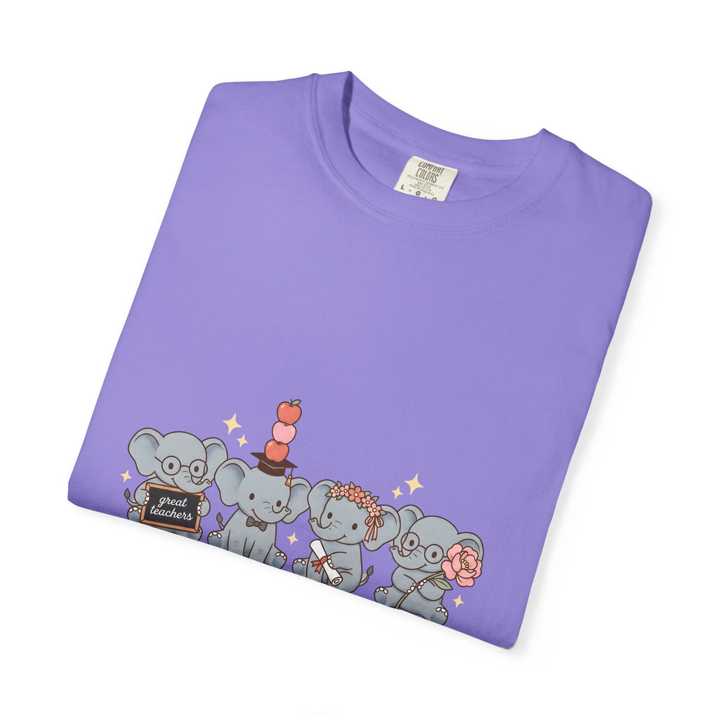 Elephant Group T-Shirt Teacher Graduation Gift Women Cute T-Shirt Herd T-Shirt Educator Enthusiast Cartoon T-Shirt Graduate Graphic Hand Drawn