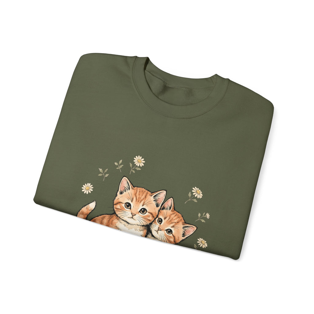 Orange Tabby Kittens Sweatshirt Cat Floral Gift Women Cute Sweatshirt Kitten Sweatshirt Cat Fan Adorable Sweatshirt Botanical Graphic Hand Drawn Daisies Sweatshirt
