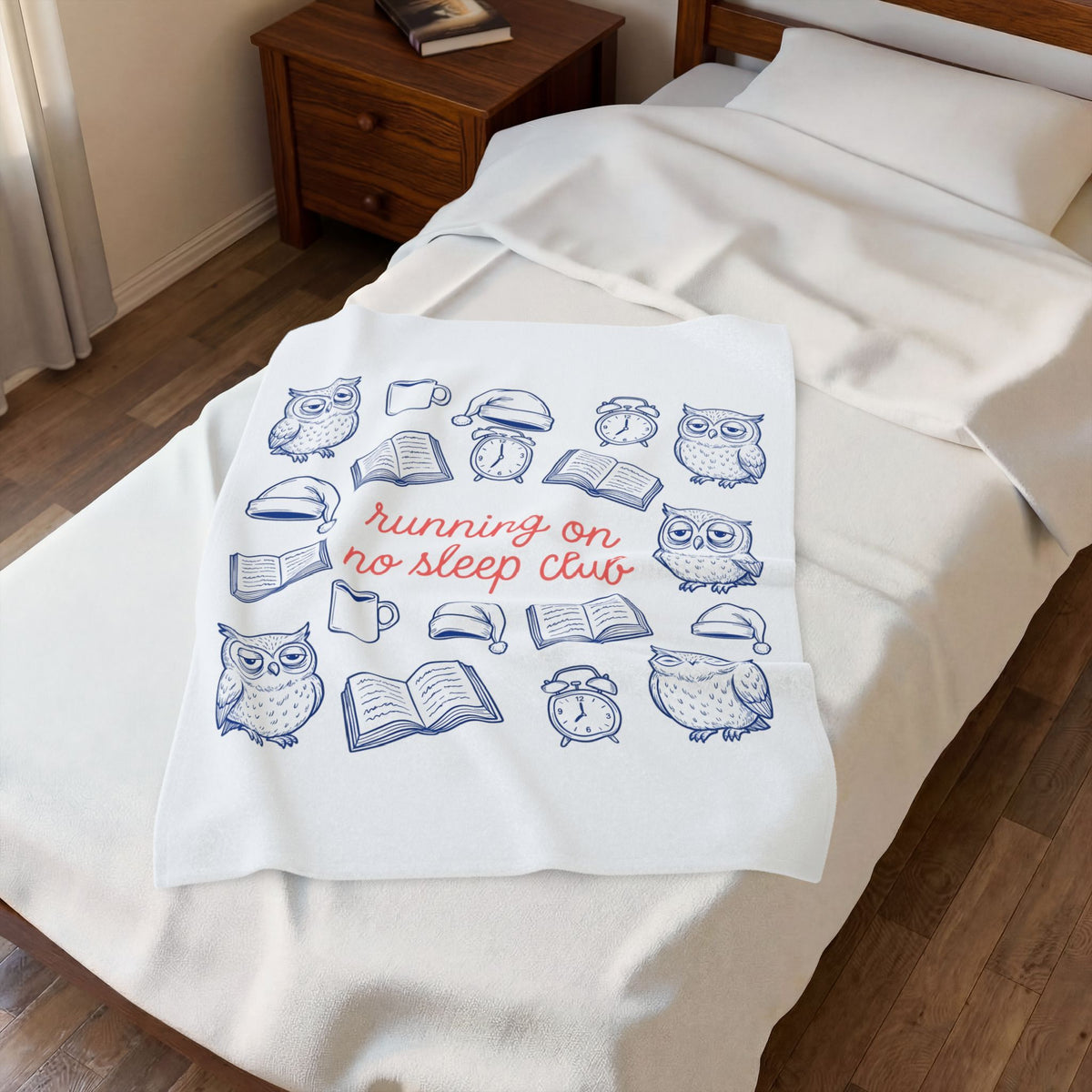 Sleepy Owl Blanket Mom Book Gift Women Hand Drawn Blanket Owl Blanket Mother Fan Owl Blanket Bibliophile Graphic Doodle Coffee Blanket Blanket