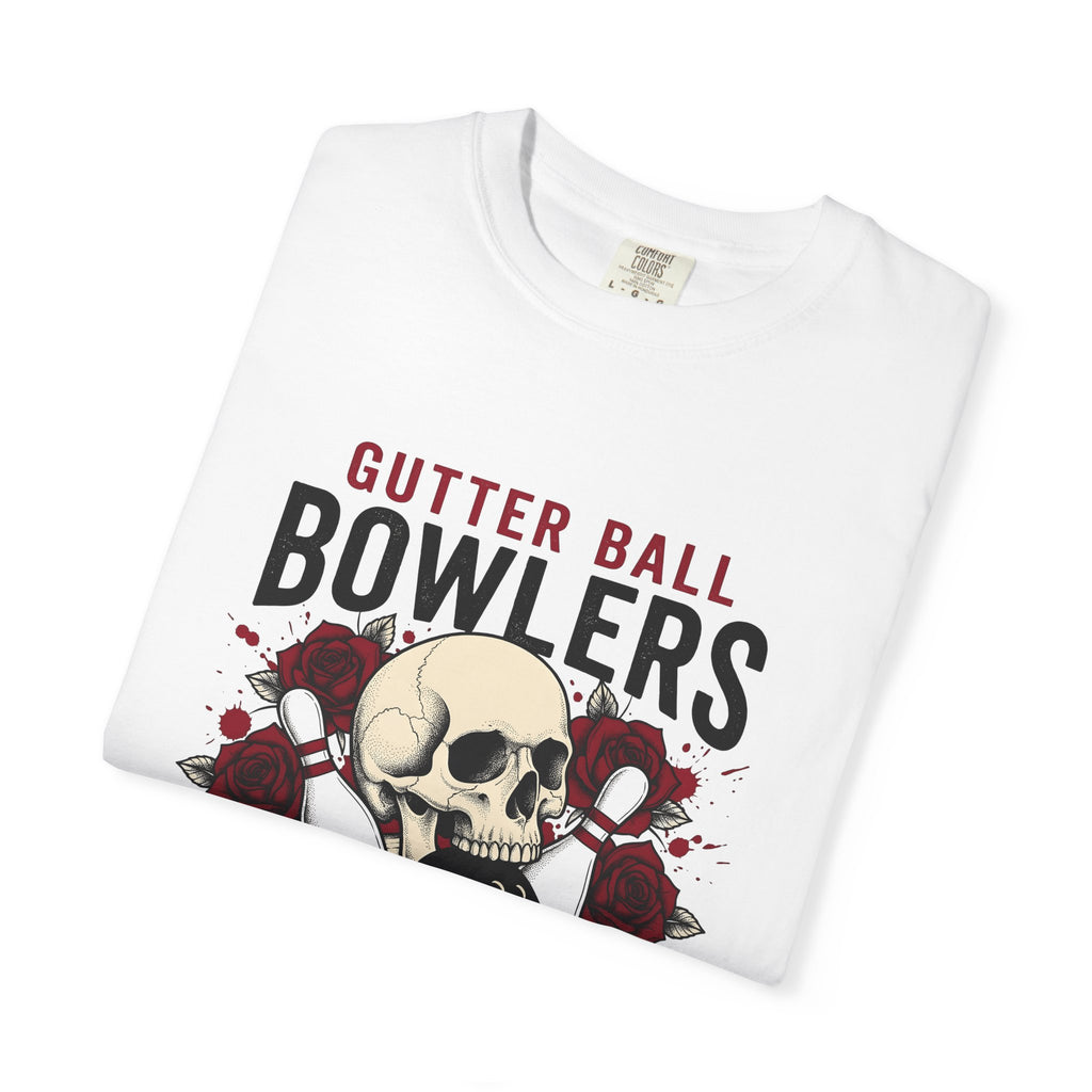 Skull Bowling Pins T-Shirt Bowling Humor Gift Women Tattoo T-Shirt Bowling Pin T-Shirt Bowling Fan Traditional T-Shirt Funny Graphic Vintage Roses