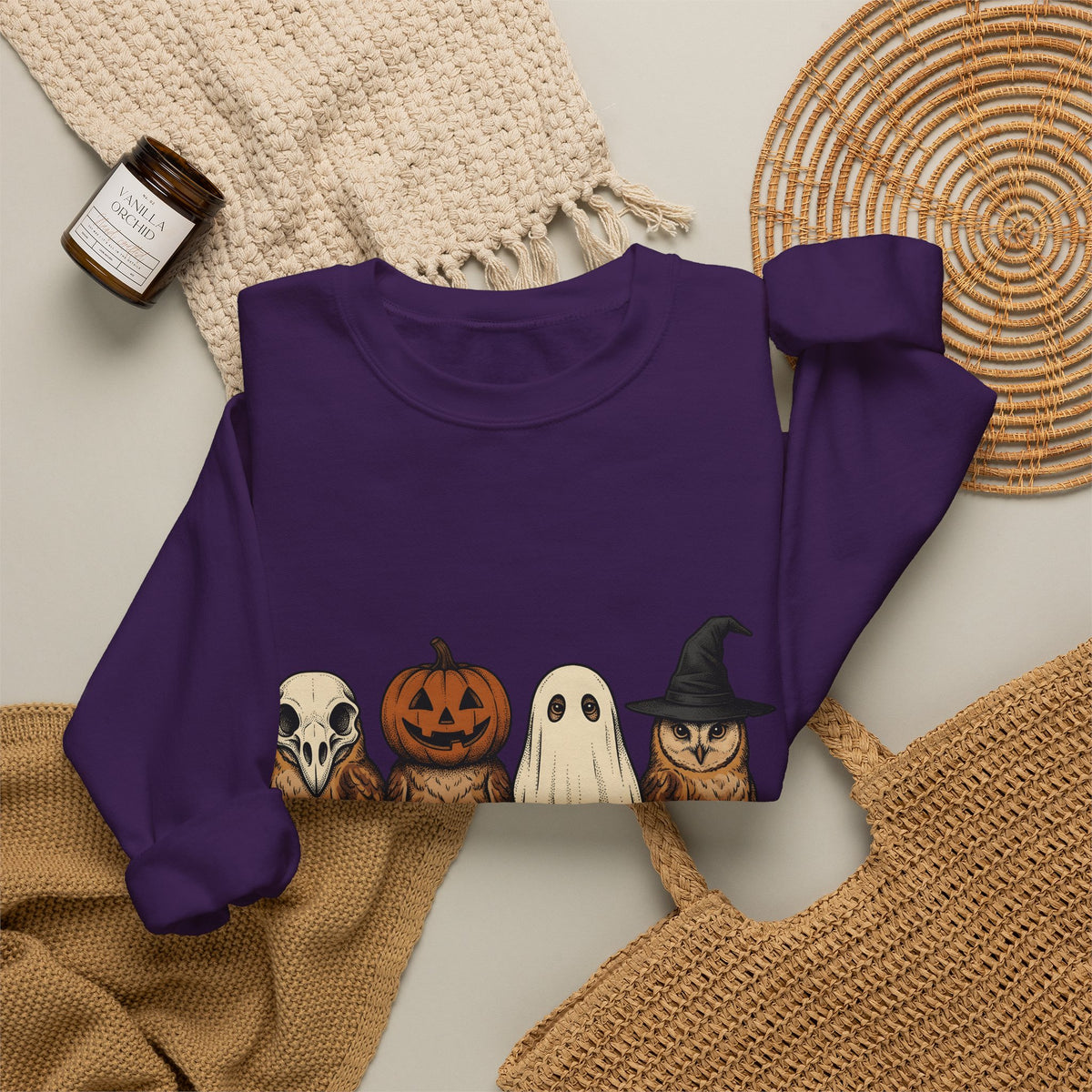 Owl Halloween Fauna Gift Rustic Owl Horror Fan Hoot Wildlife Doodle Lantern Sweatshirt
