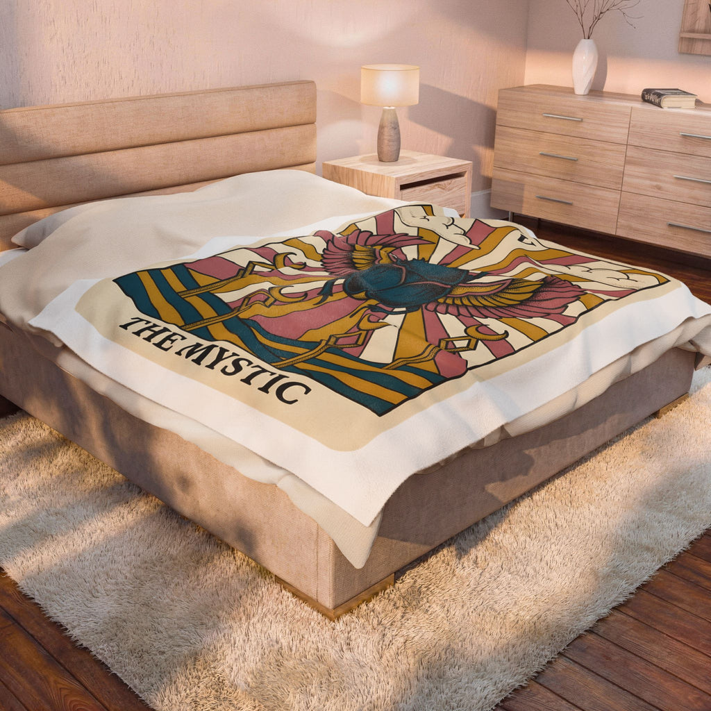 Beetle Blanket Boho Chic Esoteric Gift Women Divination Card Blanket Bug Blanket Bohemian Fan Tarot Blanket Mystical Graphic Hand Drawn Crescent