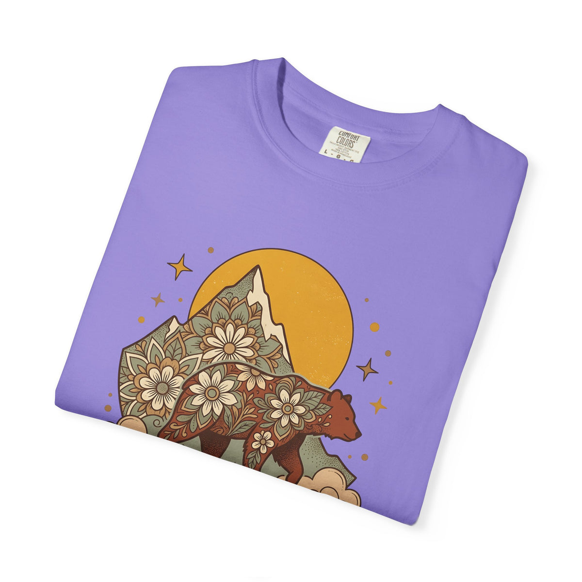 Flower Bear T-Shirt Boho Chic Outdoors Gift Women Hippie T-Shirt Teddy Bear T-Shirt Bohemian Fan Psychedelic T-Shirt Nature Graphic Retro Hill