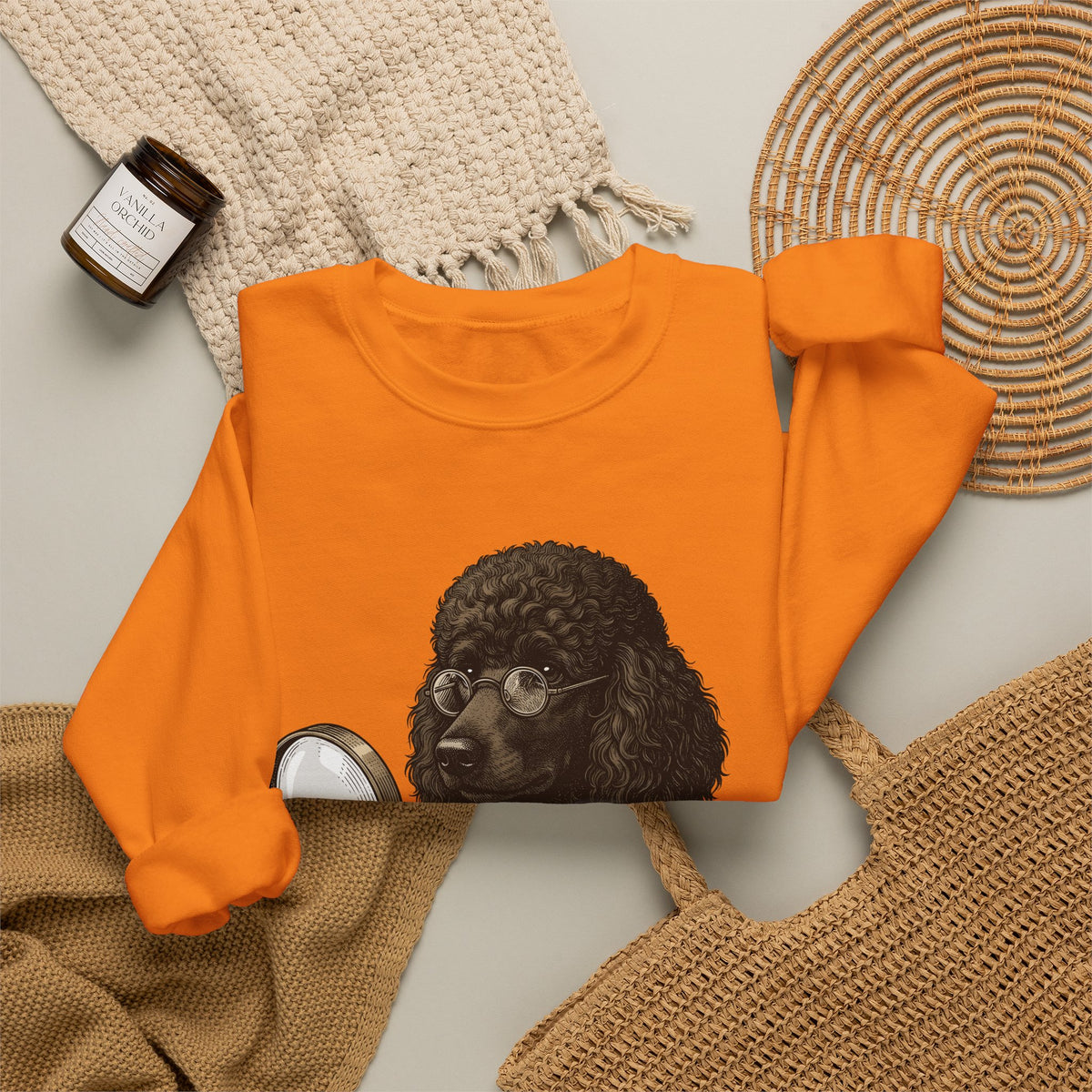 Poodle Detective Sweatshirt Dog Humor Gift Women Vintage Sweatshirt Dog Detective Sweatshirt Dog Fan Canine Comic Graphic Sweatshirt Hand Drawn Magnifying