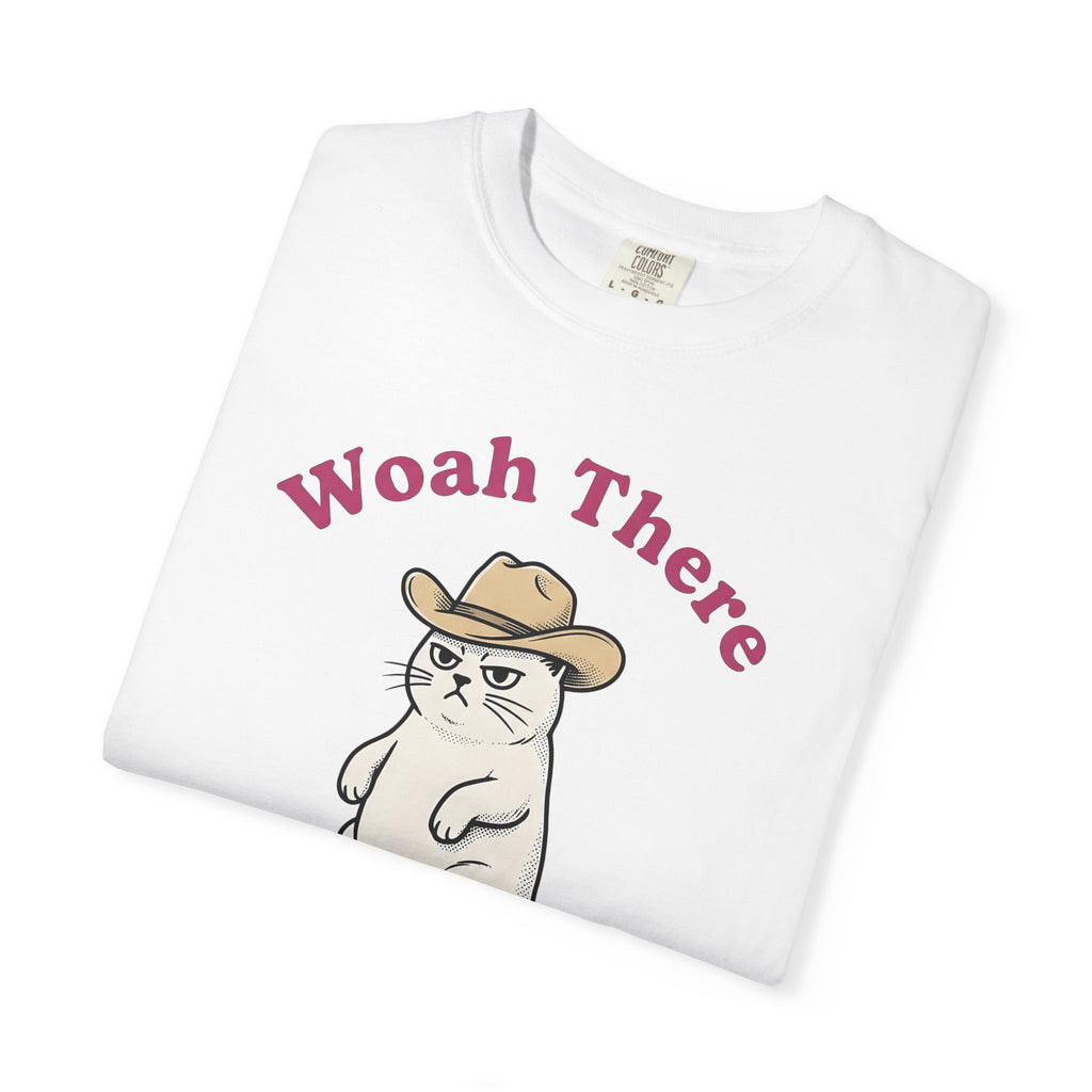 Cowboy Feline T-Shirt Funny Critter Gift Women Hand Drawn T-Shirt Cat T-Shirt Humor Fan Illustrated T-Shirt Animal Graphic Classic Headwear T-Shirt