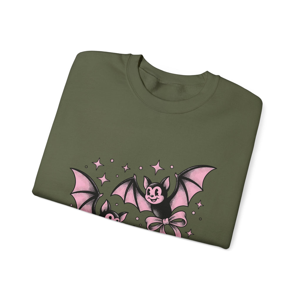 Sweet Bats Sweatshirt Halloween Horror Gift Women Chibi Sweatshirt Flying Fox Sweatshirt Spooky Fan Creepy Sweatshirt Horror Graphic Old School Hair Bows