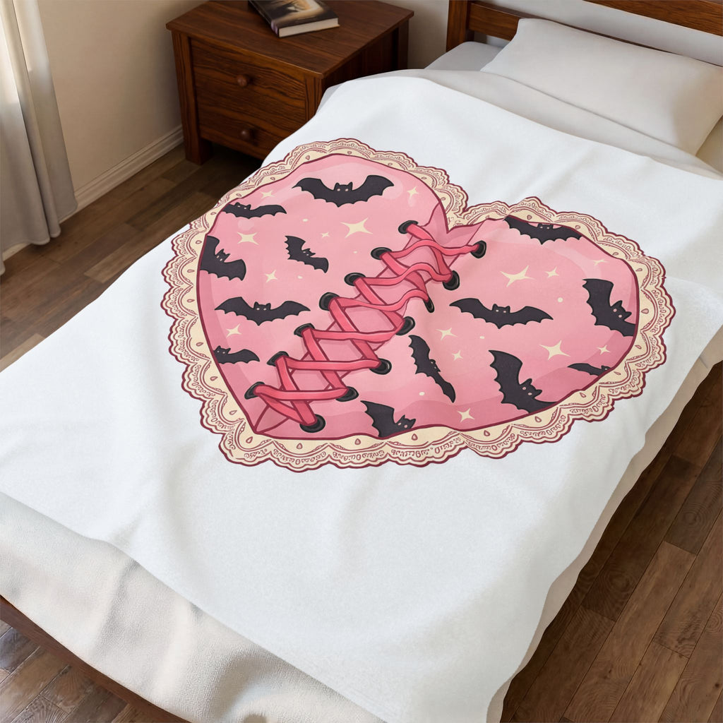 Heart Bat Blanket Halloween Gothic Gift Women Kawaii Blanket Heartbeat Blanket Horror Fan Dark Blanket Gothic Graphic Pastel Lace Blanket