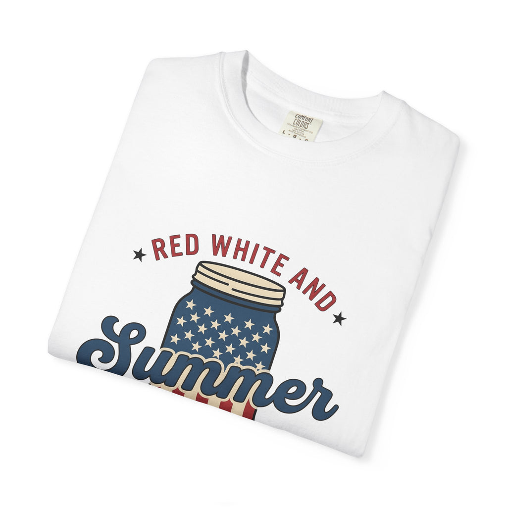 American Mason Jar T-Shirt 4th Of July Summer Decor Gift Women Farmhouse T-Shirt Mason Jar T-Shirt Patriotic Fan Rustic T-Shirt Summer Design