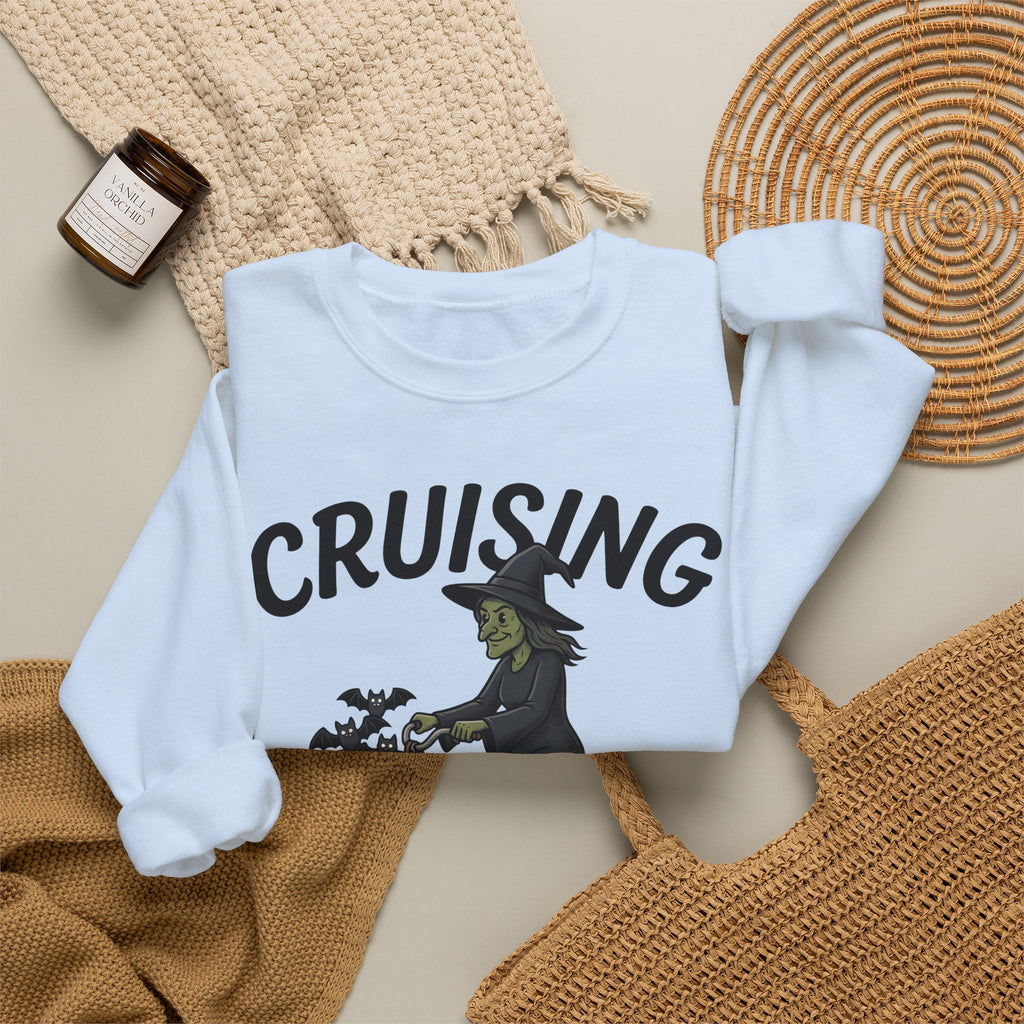 Witch Cycle Sweatshirt Halloween Prank Gift Women Doodle Sweatshirt Witchcraft Sweatshirt Horror Fan Witchy Sweatshirt Prank Graphic Classic Bat Silhouette
