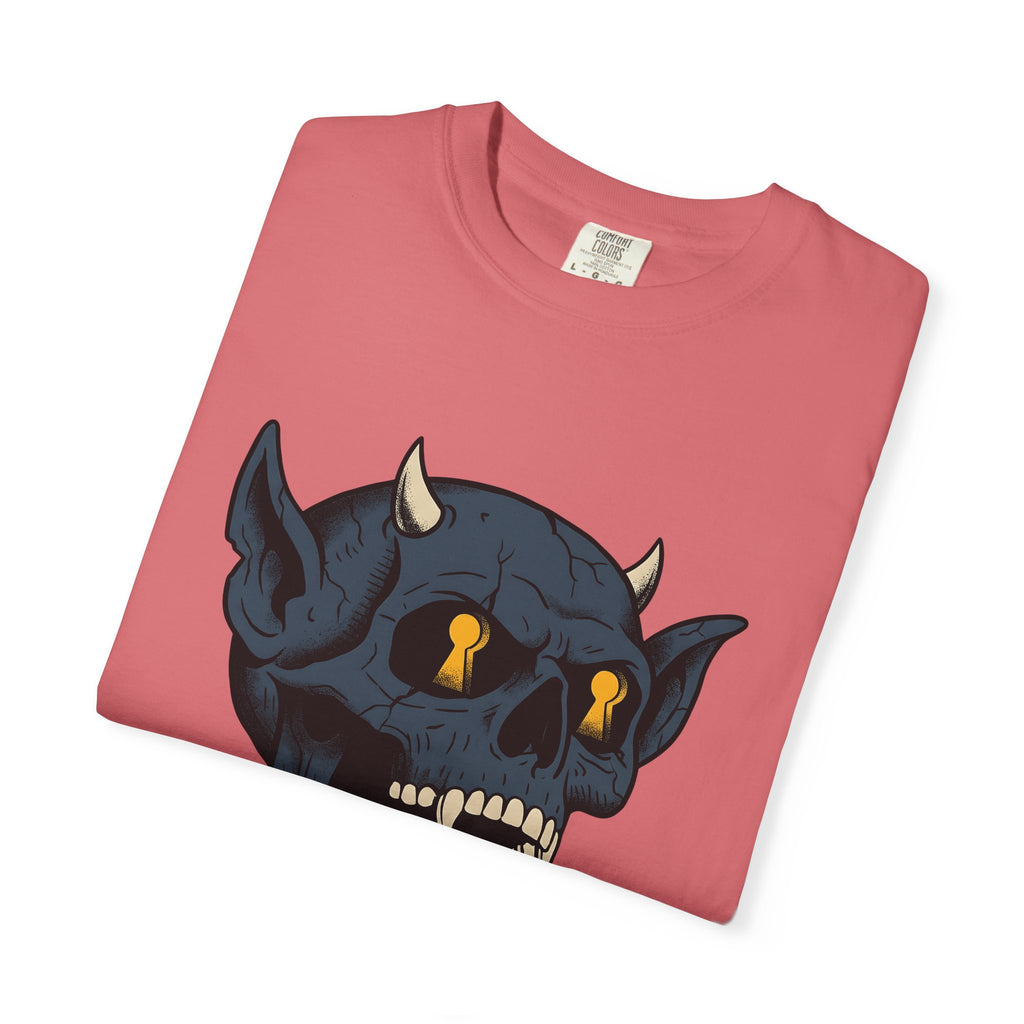 Devil Skull T-Shirt Halloween Horror Gift Women Tattoo T-Shirt Skull T-Shirt Horror Fan Scary Graphic T-Shirt Retro Teeth T-Shirt