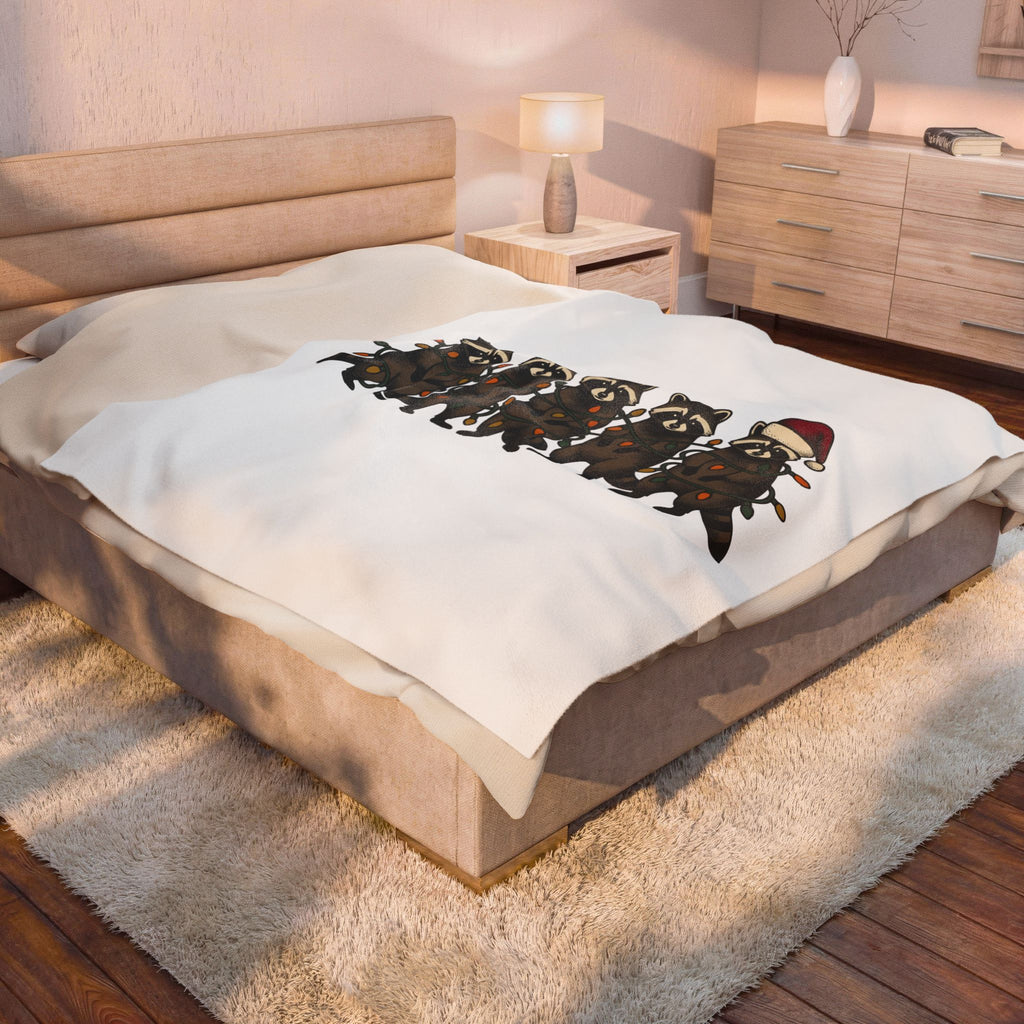 Raccoon Pack Blanket Christmas Wildlife Gift Women Comic Blanket Trash Panda Blanket Xmas Fan Cartoon Blanket Animal Graphic Retro Holiday Lights
